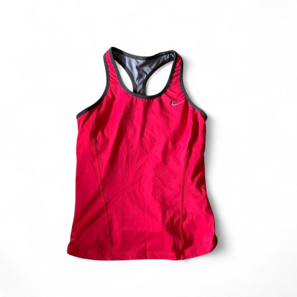 Y2K size small Nike hot pink tank top with gray trim built in bra